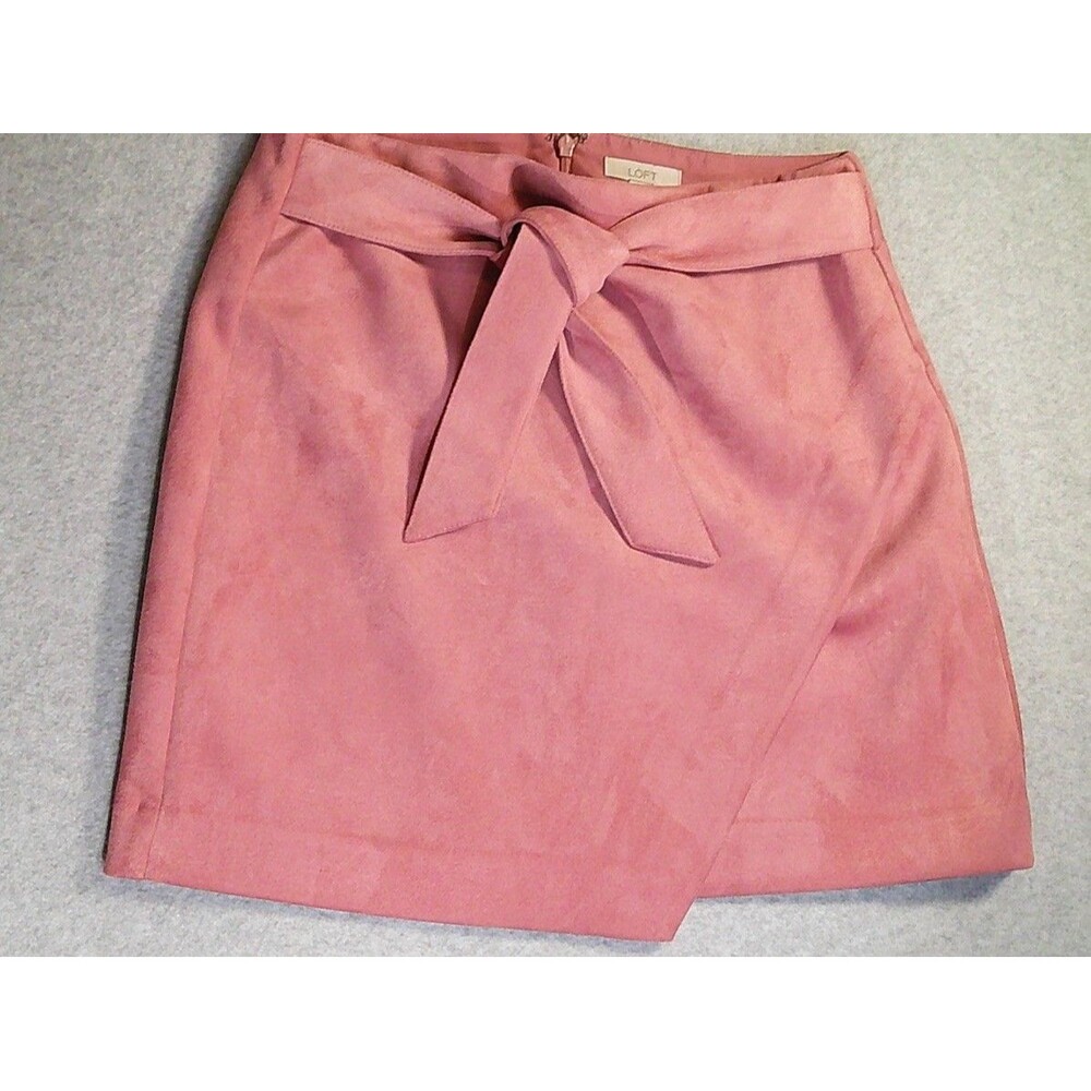 The Loft Sz 2 Mini Wrap Skirt Pink Belted Tie Faux Suede Soft Barbie Coquette